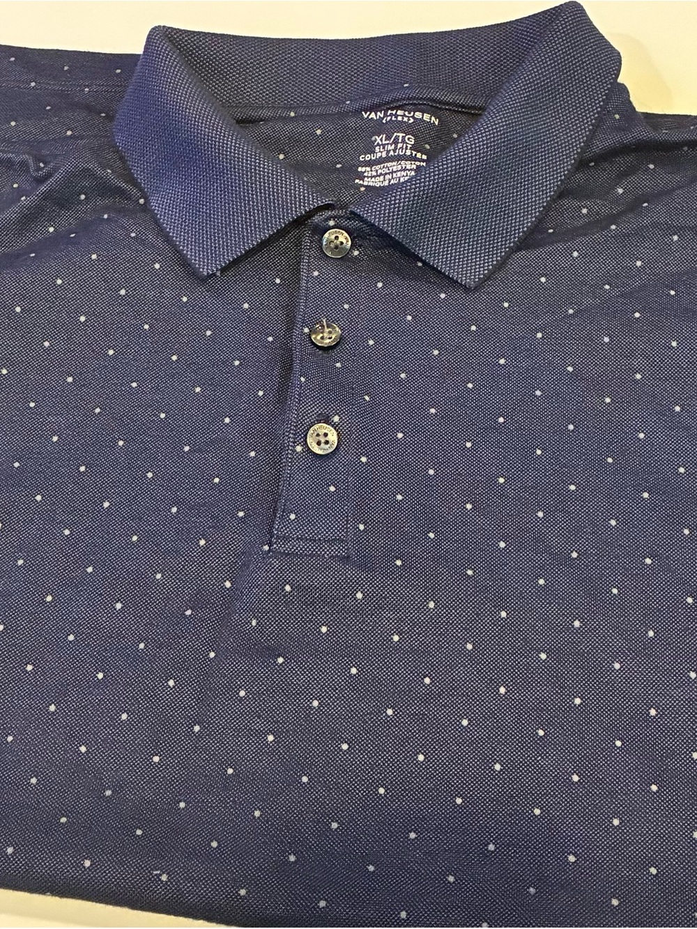 Van Heusen Blue Polo with Small White Dot Pattern